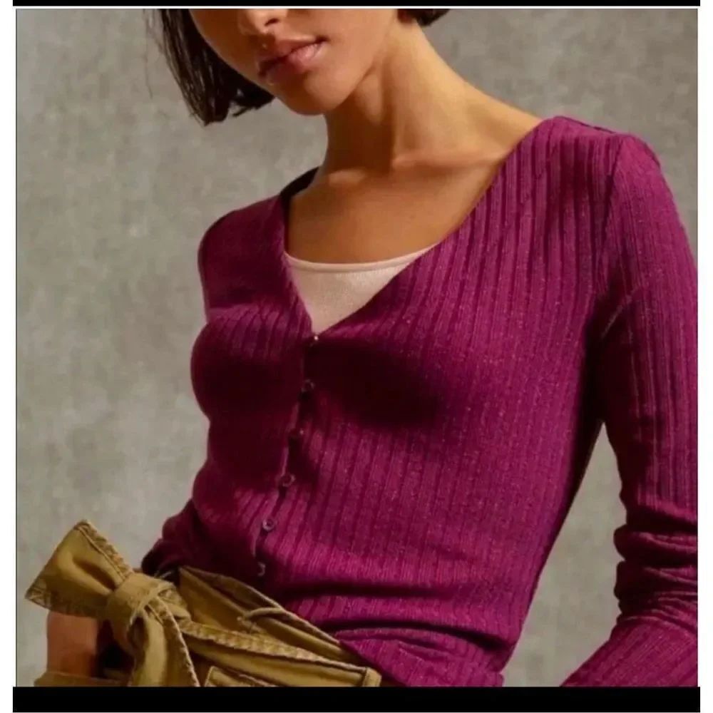 Anthropologie Maeve plum metallic cardigan